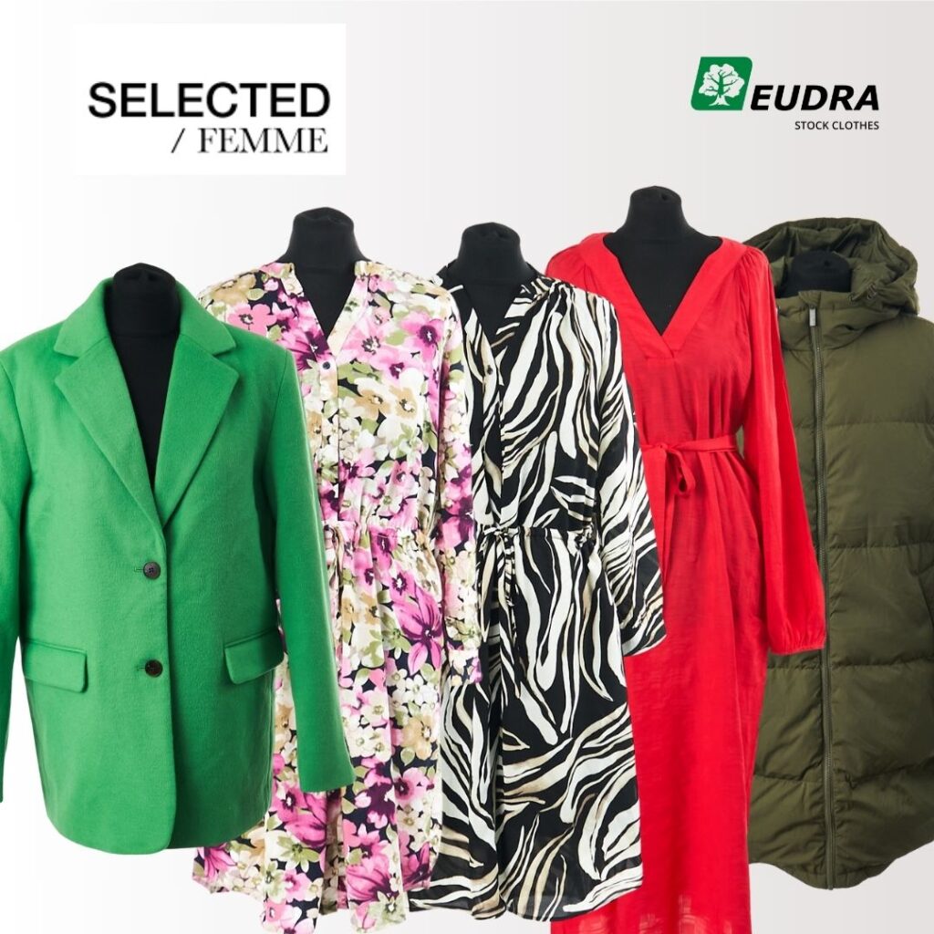 Selected moteriški drabužiai paltas suknelės striukės džinsai žieminės striukės megztiniai kostiumai marškiniai kelnės moterims išparduotuvė didmeninė prekyba pigūs rūbai drabužiai stock clothes wholesale outlet